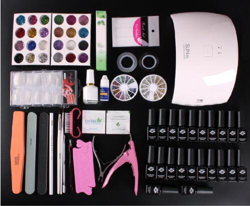 Acrylic Nail Kit Dryer 36W UV LED Lamp Gel Varnish Polish Top Base Coat Manicure Tool 20 Color Gel Nail Polish