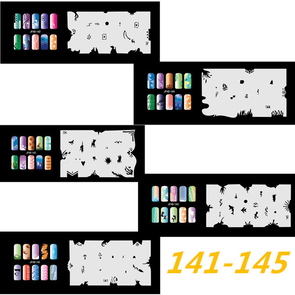 2017 New Fashion Airbrush Nail Stencils Set 141-150Tools Diy Airbrushing 10 x Template Sheet for Airbrush Kit Nail Art Paint