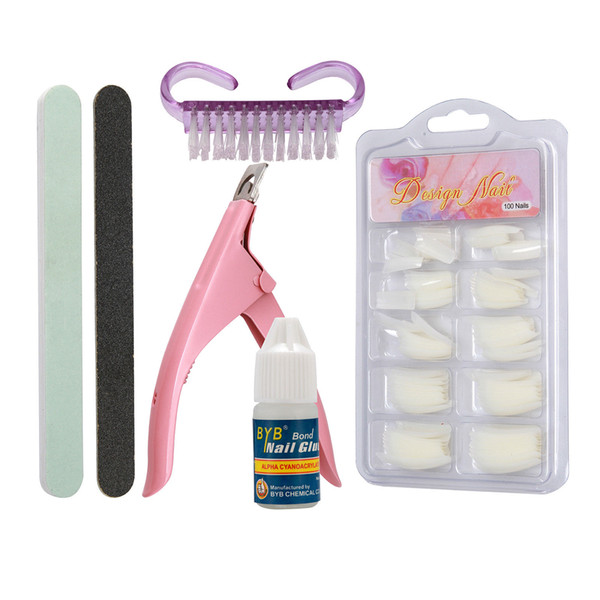 US Seller ~ Hot Sale 100 PCS NATURAL Acrylic False French Half Nail Art Tips & Glue Cutter Brush Kit