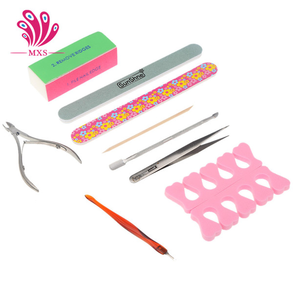 12Pcs/set Professional Nail Art Set Manicure Tool Kit Nail File Buffer Toe Finger Separator Cuticle Fork Pusher Nippers Tweezers Beauty