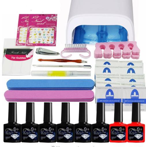 NAIL ART BASE TOOL 36W UV Lamp & 6 Color soak off Gel nail base gel top coat gel nail polish kit Manicure Sets & Kits