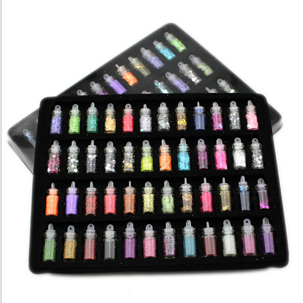 3D Nail Art Decoration Mini Bottles with Nail Art Tweezer, 48 Count Glitter Powder Dust Caviar