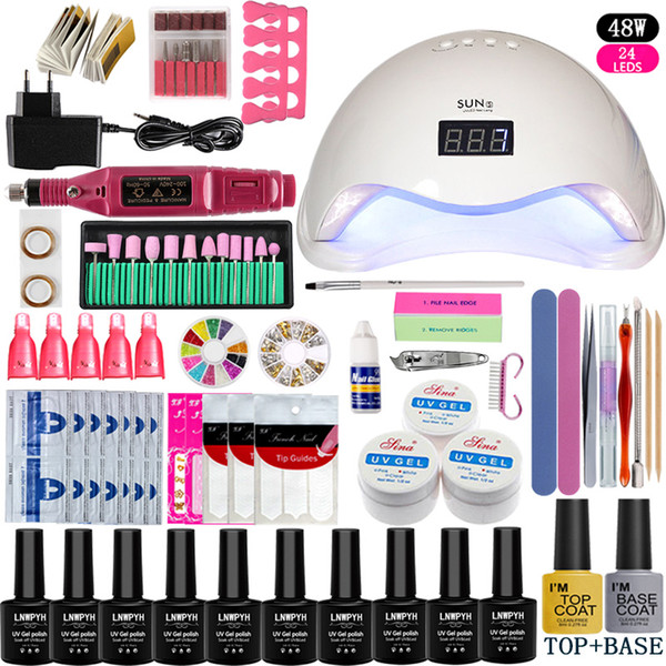 Uv Led Lamp Nail 48w/54w/36w Art Tool Manicure Set Choose 10 Colors Gel Polish Base Top Coat Nail Kits Electric Manicure Handle