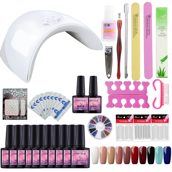 Pro Gel Polish Nail Art Set for Manicure 36W Soak Off Gel Nail Kit Top Base Polish Kit Manicure Sets Tools