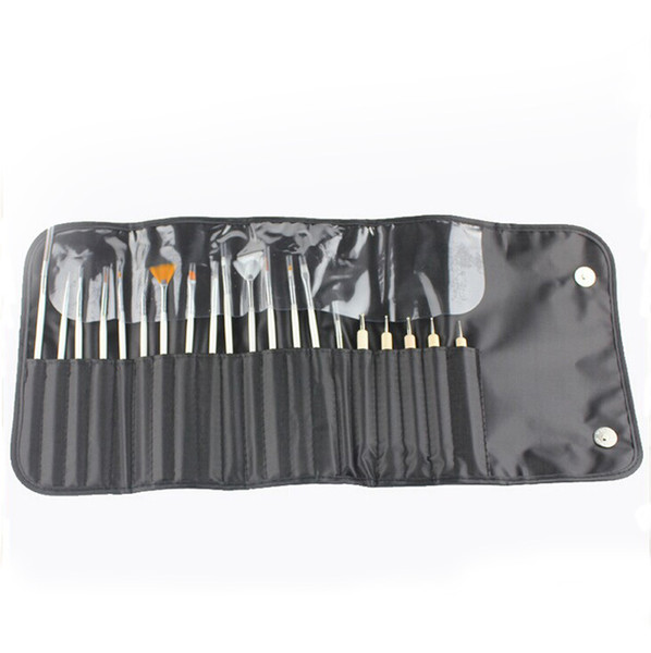 Nail Paint Brushes Sets 20pc/set Dotting Painting Drawing Polish Pen Beauty Tools Kit with leather bag