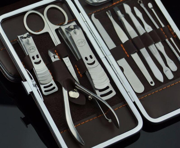 12 in 1 12pcs Manicure Set Pedicure Scissor Tweezer Knife Ear pick Utility Nail Clipper Kit Stainless steel Nail Care Tool Sets