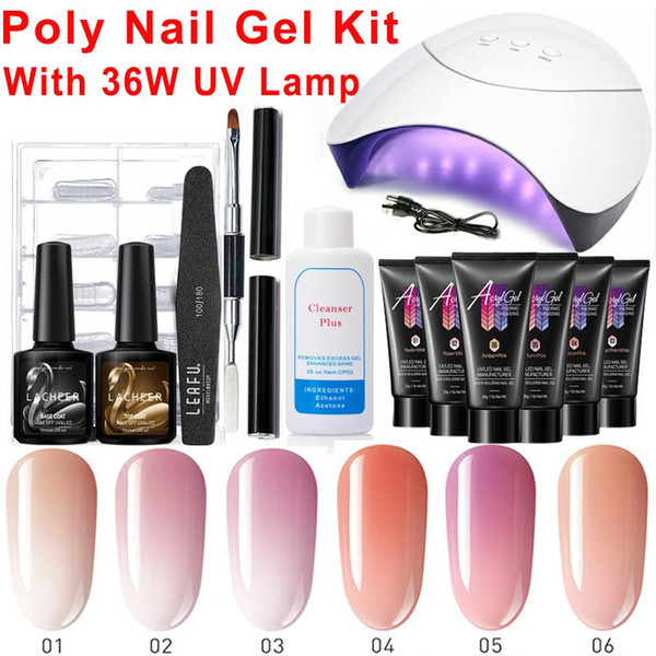 Poly Nail Gel Kit With 36W UV/LED Nail Lamp 7 Pcs Nail Extension Builder Gel Fast Extended Gel Kit