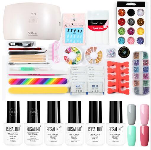 ROSALIND Gel Nail Kits With Lamp Set For Manicure Gel Varnish Hybrid Nail Tools Top Base Coat Semi Permanent Primer Nail Art