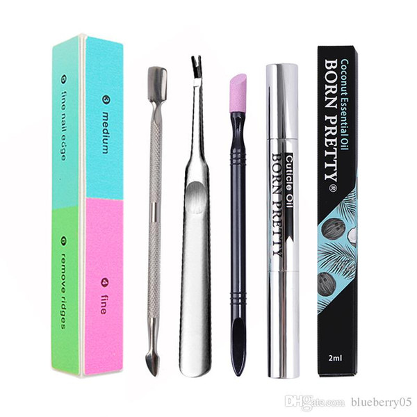 New 5 Pcs Nail Remover Tool Set Cuticle Pusher Fork Cuticle Essential Oil Nail Buffer Tool Set