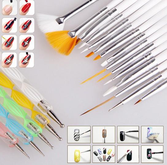 20 Pcs Nail Suit Art Brush And Point Drill Pen Salon Design Set Dotting Painting Drawing Polish Brushes Tools