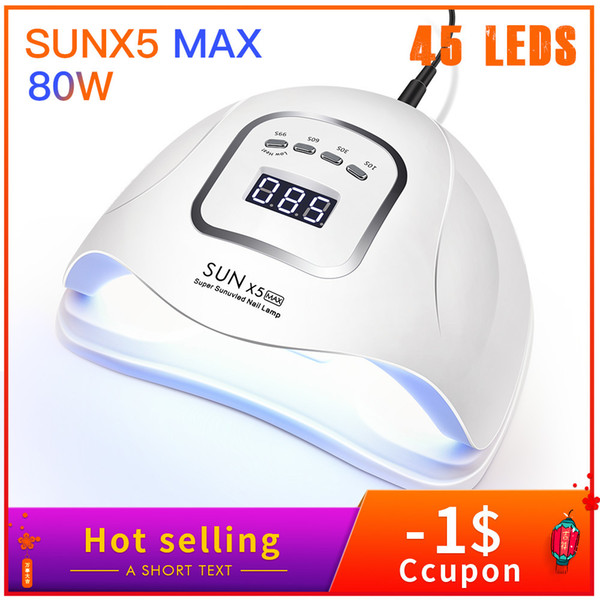 Sunx5 Max 80w Nail Dryer Uv Led Nail Lamp Lcd Display 45 Leds Dryer Lamp For Curing Gel Polish Auto Sensing Nail Manicure Tool SH190726