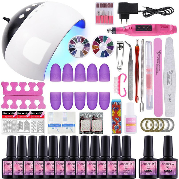 Nail Set UV LED Lamp Dryer With Choose 6/10/12 Colors Nail Gel Polish Kit Soak Off Manicure Drill Machine Kit Nail Art Tools V191216