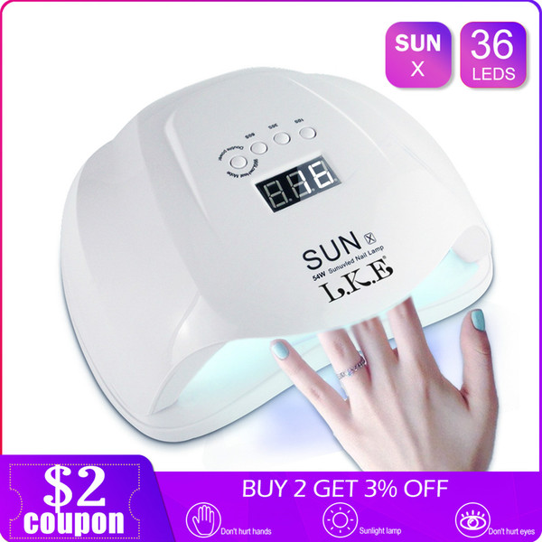 LKE SUNX 48W 54W Nail Dryer UV LED Nail Lamp Gel Polish Curing Lamp with Bottom 30s/60s Timer LCD Display Lamp for Nail Dryer