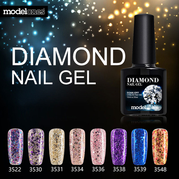 Modelones Shiny Diamond Nail Gel Polish Colorful Glitter Gel Polish UV Soak Off Gel Nail Polish Need UV Led Lamp Nail Gelpolish