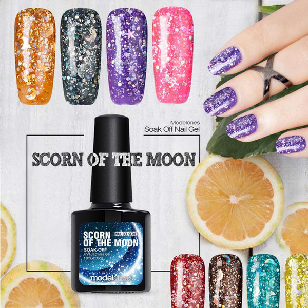 Modelones 3D Dimond Glitter UV Nail Gel Nail Art Manicure Star&Moon Nail Gel Lacquer Soak Off Base Top Gel Polish Makeup 10ML