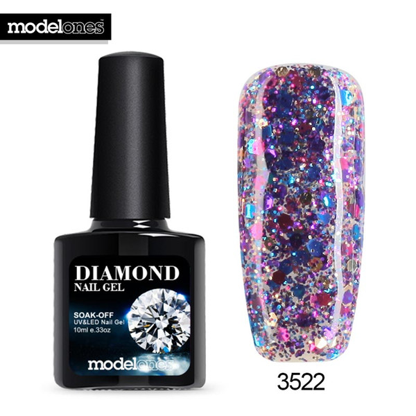 Modelones Professional UV Gelpolish Diamond Glitter UV Nail Polish Nail Art Manicure UV Nail Gel Polish Soak Off Sequins Gel