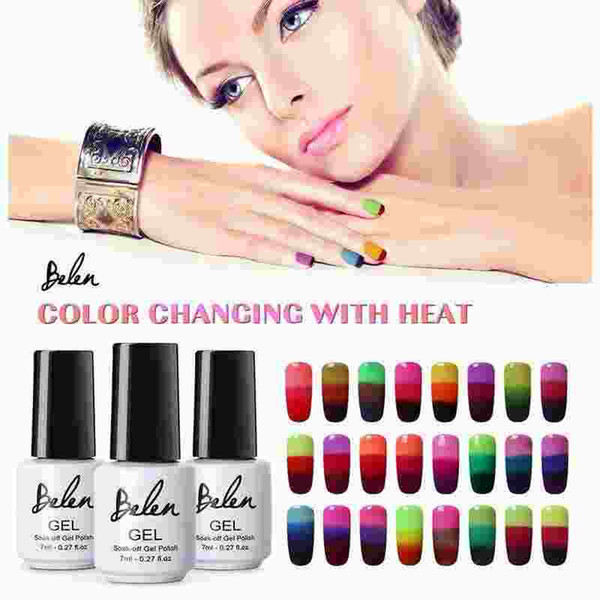 Belen 3 in 1 Thermal Color Changing Nail Art Polish Soak Off UV LED Gel Lacquer Gel Polish Chameleon Salon Soak Off Nail Art 7ml