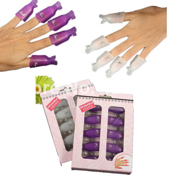 Wholesale-10pcs Plastic Acrylic Nail Art Soak Off UV Gel Nail Polish Remover Wrap Clip Cap Nails Nail Tools