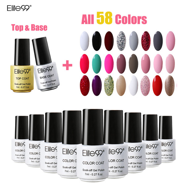 Wholesale- Elite99 Acrylic Nail Kit All 58 Different Colors Top And base Coat Private Label Gel Nail Polish UV Lamp Nail Art Decorations