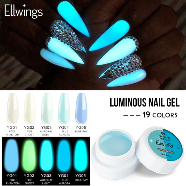 Ellwings Glow In Dark Gel Nail Polish Luminous Semi Permanent Long-lasting Gel Varnish Soak Off UV LED Nail Glitter Art