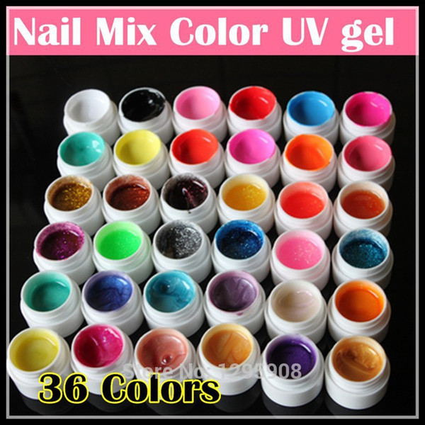 Wholesale-Professional new 36 Mix Colors Nail Art UV gel Pure+Glitter Powder+Shimmer Colorful Nail Gel UV gel set,5g/bottle