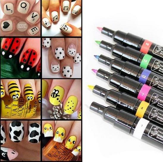 16 Colors 3D Nail Art Pen Polish Painting Dot Drawing UV Gel Design Manicure Tool For Women Ladies Girls Free Shipping