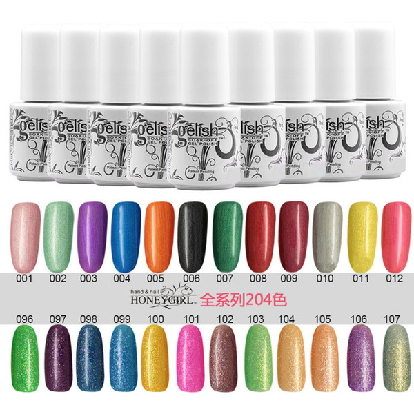 204pcs Top Quality Long-lasting Colors soak off gel polish nail UV gel lacquer varnish for gelish nail polish uv gel 204 Colors 5ml free DHL