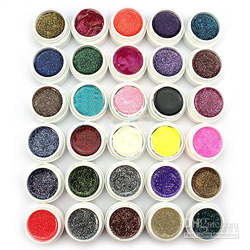 Hong Kong Post Mail Freeshipping-30 Colors Glitter Powder UV Gel for UV Nail Art Tips Extension Deco