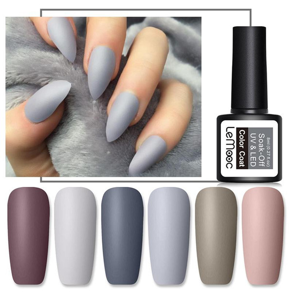 LEMOOC 8ml Matte Top Coat Color UV Gel Nail Polish Gray Series Semi Permanent Soak Off UV Gel Varnish DIY Nail Art Paint