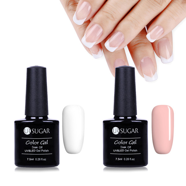 UR SUGAR 3Pcs 7.5ml White and Pink Nail Gel Polish & French Manicure Kit Set Tip Guides Decorations Nail Art UV Gel