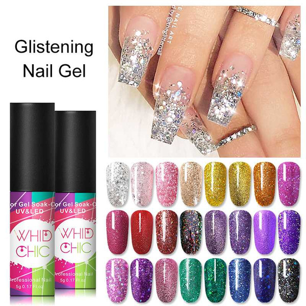 WHID CHIC Platinum Gel Glitters Nail Polish Sparkling UV Gel Polish Soak off Nail Art Varnish Manicures Long Lasting