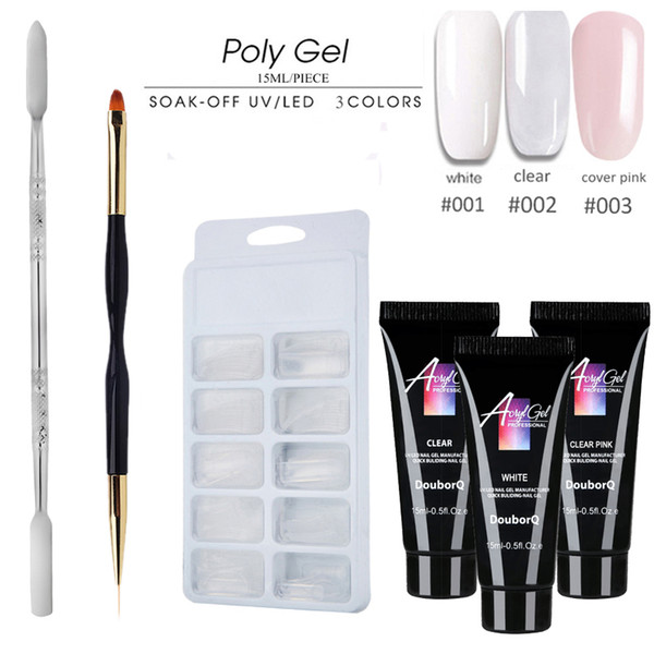 4pcs Poly Gel Kit Fast UV Builder Gel 15ml Double Use Nail Art Manicure Extension Brush Nail Form Polygel Tools Set