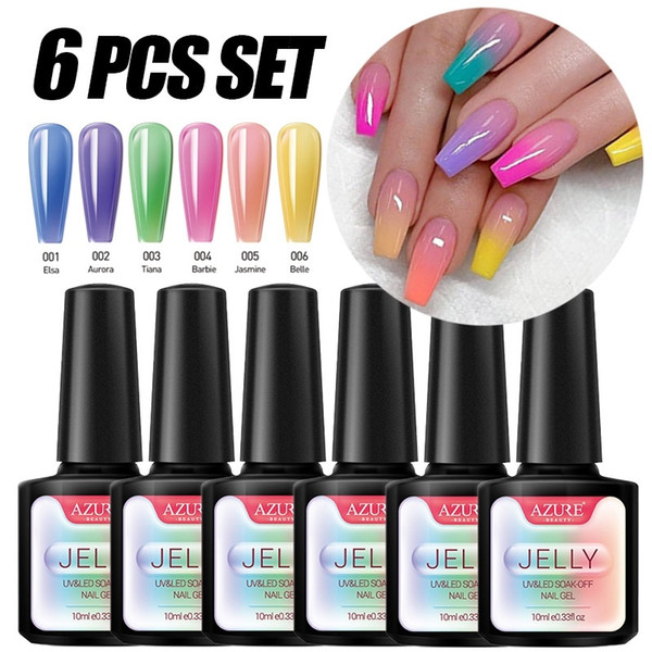 6PCS Translucent Color Gel Polish Jelly Nails UV Gel Varnish Soak Off UV LED Semi Permanent Nail Art Gel Lacuqer