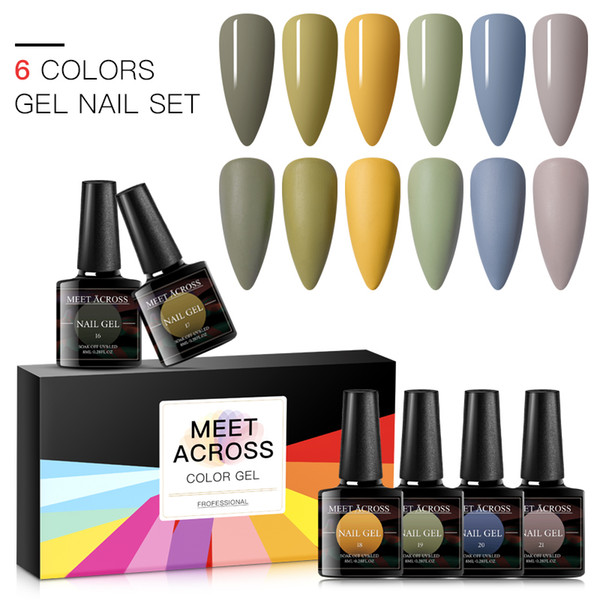 MEET ACROSS 8ml Gel Nail Polish Set Soak Off UV Gel Long Lasting Semi Permanent Soak Off Varnish 6Pcs/set Nail Polish