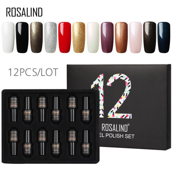 12PCS/LOT ROSALIND Gel Varnishes Set 7ML Long Lasting Pure Color Nail Art Manicure Set Need Base Top Coat Nail Gel Polish