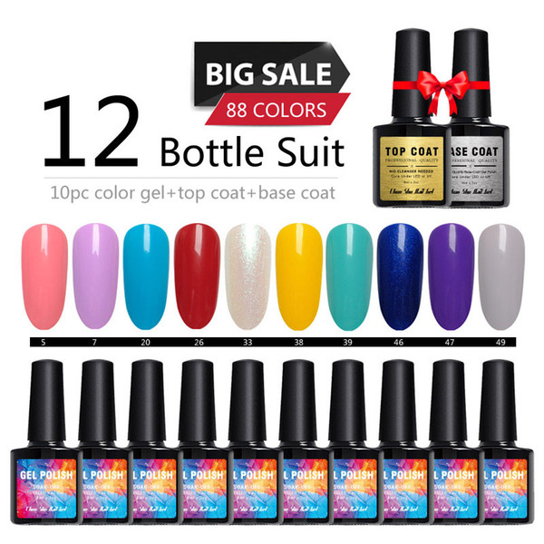 12pcs Suit Gelpolish Gone 8ml Free Freight Soak Off Gel Nail Varnish UV&LED Gel 10Colors + Base + Top Coat Nail Polish Manicure