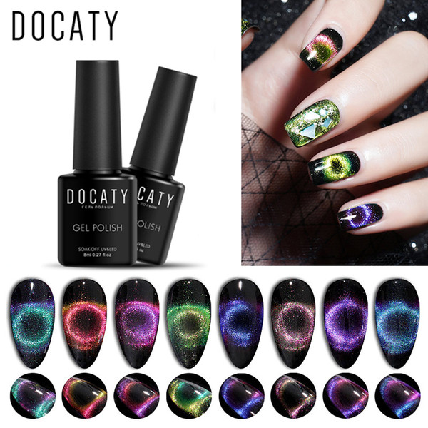 Docaty Magnetic Enamel Gel Varnish Cat Eye Nail Art Shining Nail Salon 9D Gel Varnish Cat Eye Magic Chameleon Art Manicure