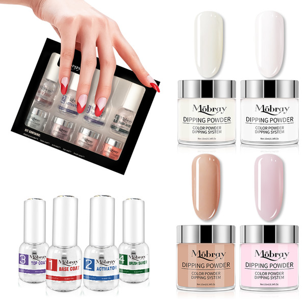 Dipping Powder Starter Kit 4 Colors French Dip Acrylic Nails Powders System(with Base,Activator,Top,Brush)