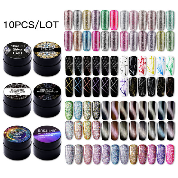 (Choose 10)ROSALIND Gel Nail Polish Set Glitter Color Gel Soak off UV Nail Art Manicure Primer Nails Polish Varnish Kit