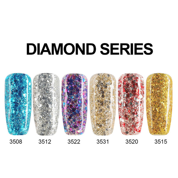 Wholesale- Modelones Yellow Color Series Diamond Glitter UV Nail Gel Polish Hot Sale Gold Glitter Gel Polish UV Led Soak Off Nail Lacquer