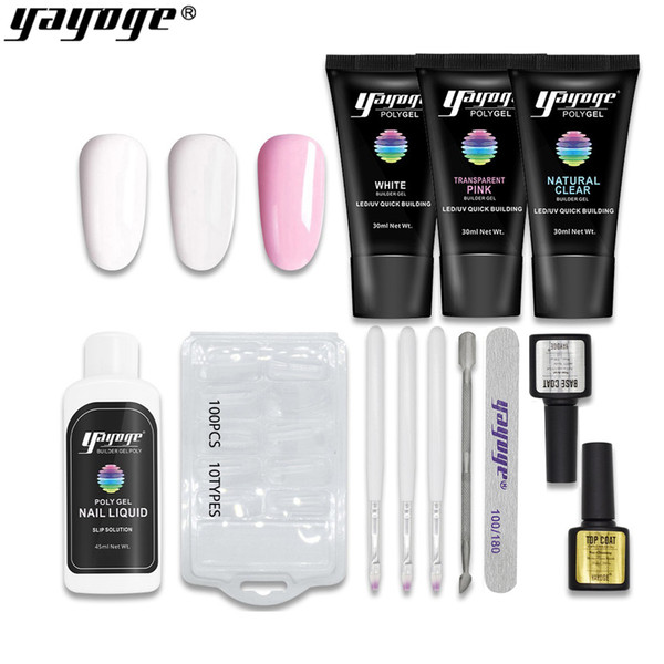 Yayoge Poly Gel Kit Nail Builder Gel 30ml 3 Colors with Base Coat Top Coat Manicure Tools for Nail Extension Nail Art