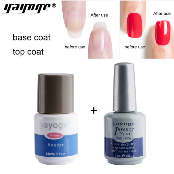 Yayoge Base Top Coat Set 14ml Non Cleansing UV LED Nail Gel Bonder Base Coat Top Coat