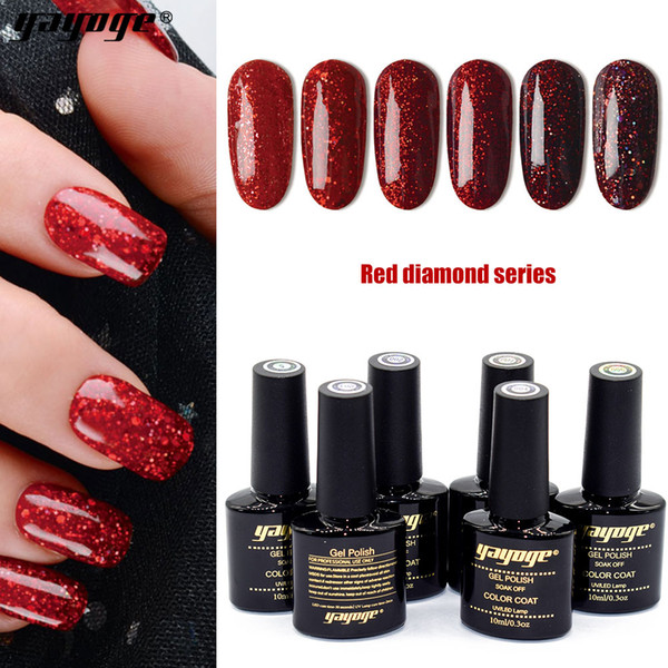 Yayoge Gel Nail Polish Red Glitter 10ml 6 Colors Diamond Shining Red Gel Varnish LED UV Gel Nail Polish For Nail Art