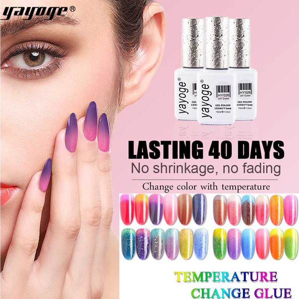 Yayoge Temperature Changing Color Gel for Nail Art Gel Nail Polish Soak Off LED UV Gel Varnish Lacquer 15mL 72 Colors