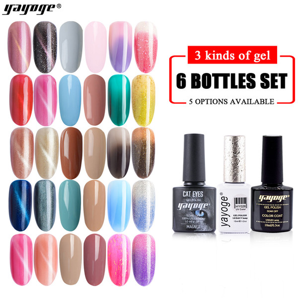 Yayoge Gel Nail Polish with Temperate Changing Color Gel Cat Eye Gel Nail Polish Soak Off LED UV for Nail Art 6pcs