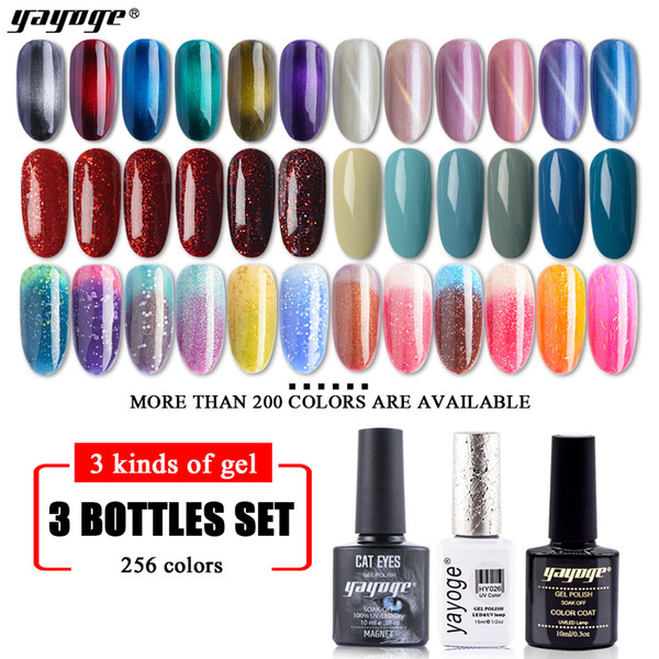 Yayoge Gel Nail Polish with Temperate Changing Color Gel Cat Eye Gel Nail Polish Soak Off LED UV for Nail Art 3pcs