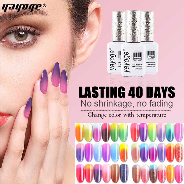 Yayoge Temperature Color Changing Gel for Nail Art Gel Nail Polish Soak Off LED UV Gel Varnish 15mL 72 Colors