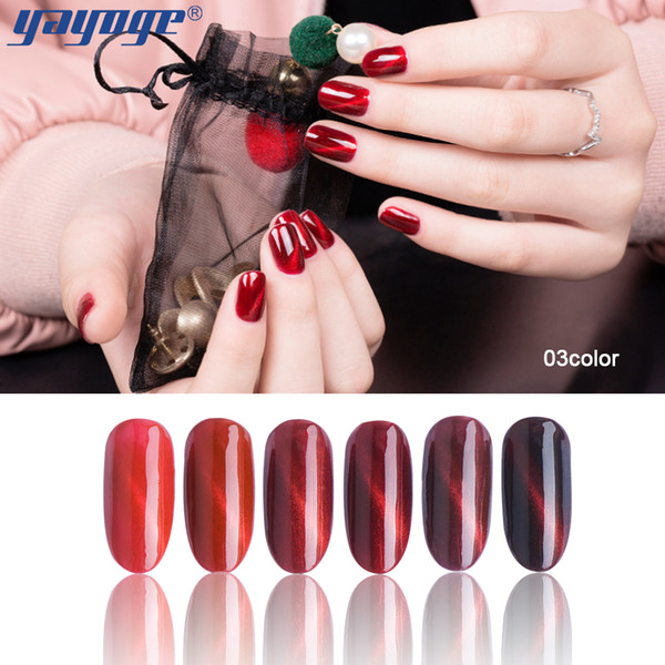 Yayoge Cat Eye Gel Nail Polish Wine Red Series 6 Colors Magnetic Soak Off UV LED Lacquer Gel Nail Polish