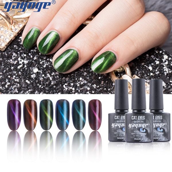 Yayoge Cat Eye Gel Nail Polish for Cat Eye Nail Art 6 Colors Magnetic Soak Off UV LED Lacquer Gel Nail Polish