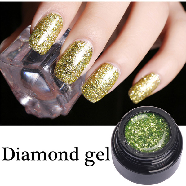 2017 100pcs Newest Style Diamond Nail Gel Polish Led Lamp Soak Off Dazzling Glitter UV Nail Gel Varnish Golden Color gelish glitter gel